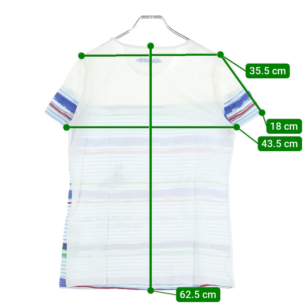 CASTELBAJAC(カステルバジャック) ボーダー柄プリント クルーネック 半袖Tシャツ カットソー ホワイト レディース