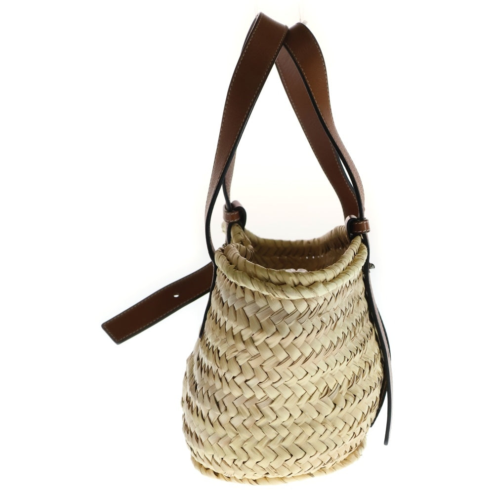 LOEWE(ロエベ) アナグラムパッチ カゴバッグ スモール ハンドバッグ トートバッグ ベージュ×ブラウン シルバー金具 レディース