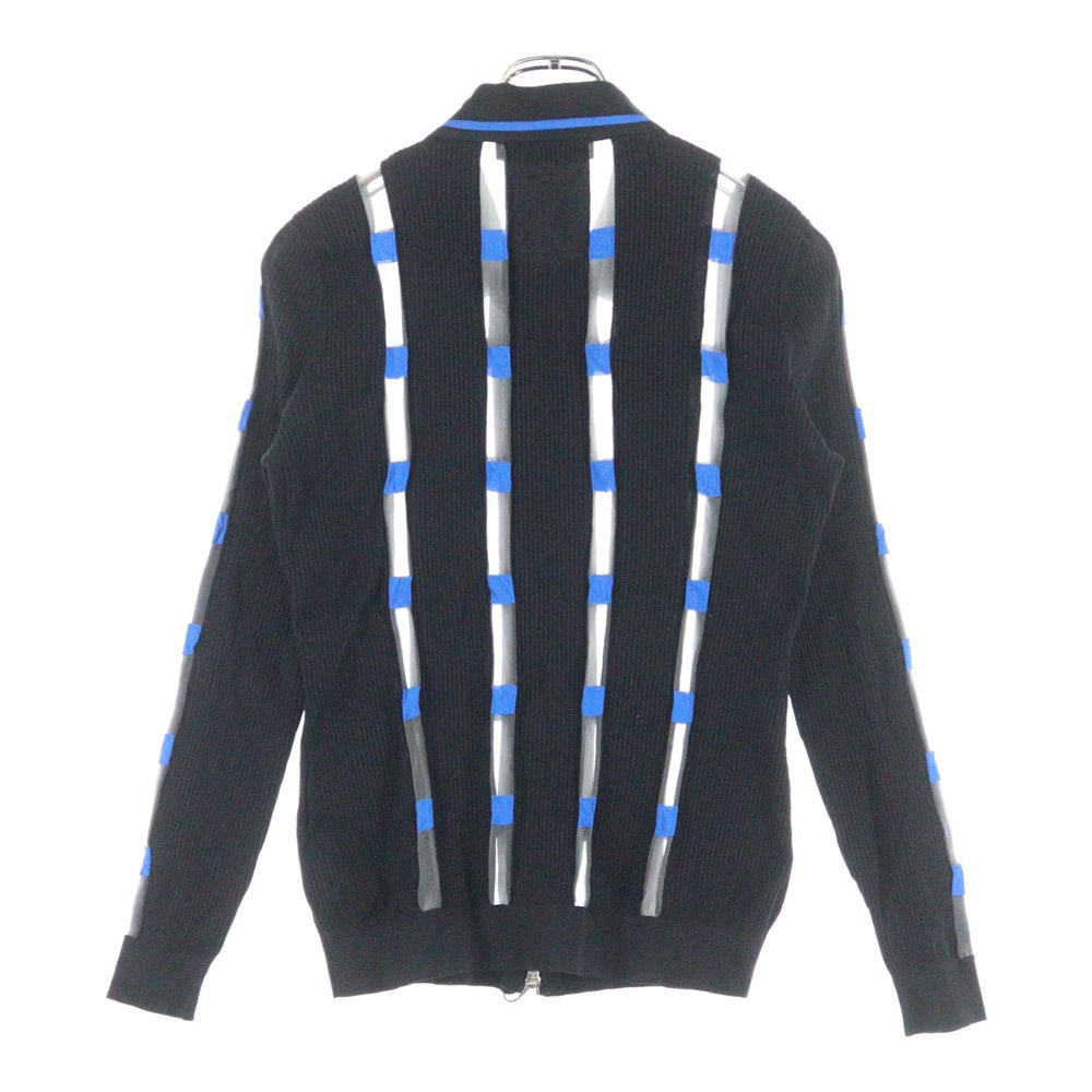 VERSACE(ヴェルサーチ) メデューサ シースルー切り替え ナイロンニット ジップアップ ジャケット ネイビー/ブルー A75714