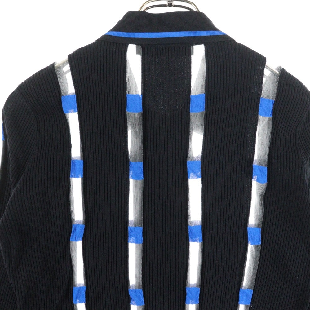 VERSACE(ヴェルサーチ) メデューサ シースルー切り替え ナイロンニット ジップアップ ジャケット ネイビー/ブルー A75714