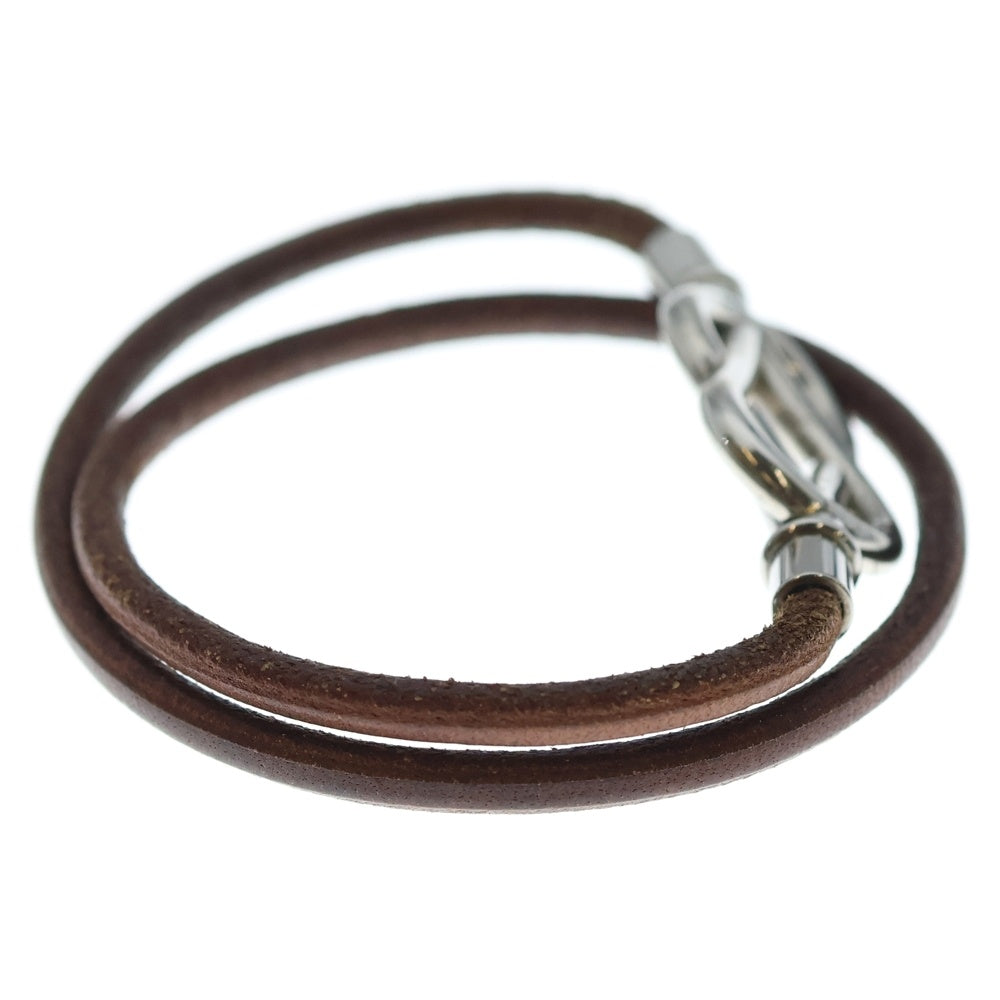 HERMES(エルメス) アタメ レザー チョーカー ネックレス 2連ブレスレット シルバー/ブラウン
