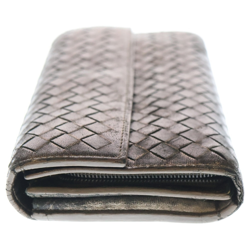 BOTTEGA VENETA(ボッテガヴェネタ) イントレチャート 二つ折り長財布 ロングウォレット カードケース メタリックブラウン レザー ブラウン金具