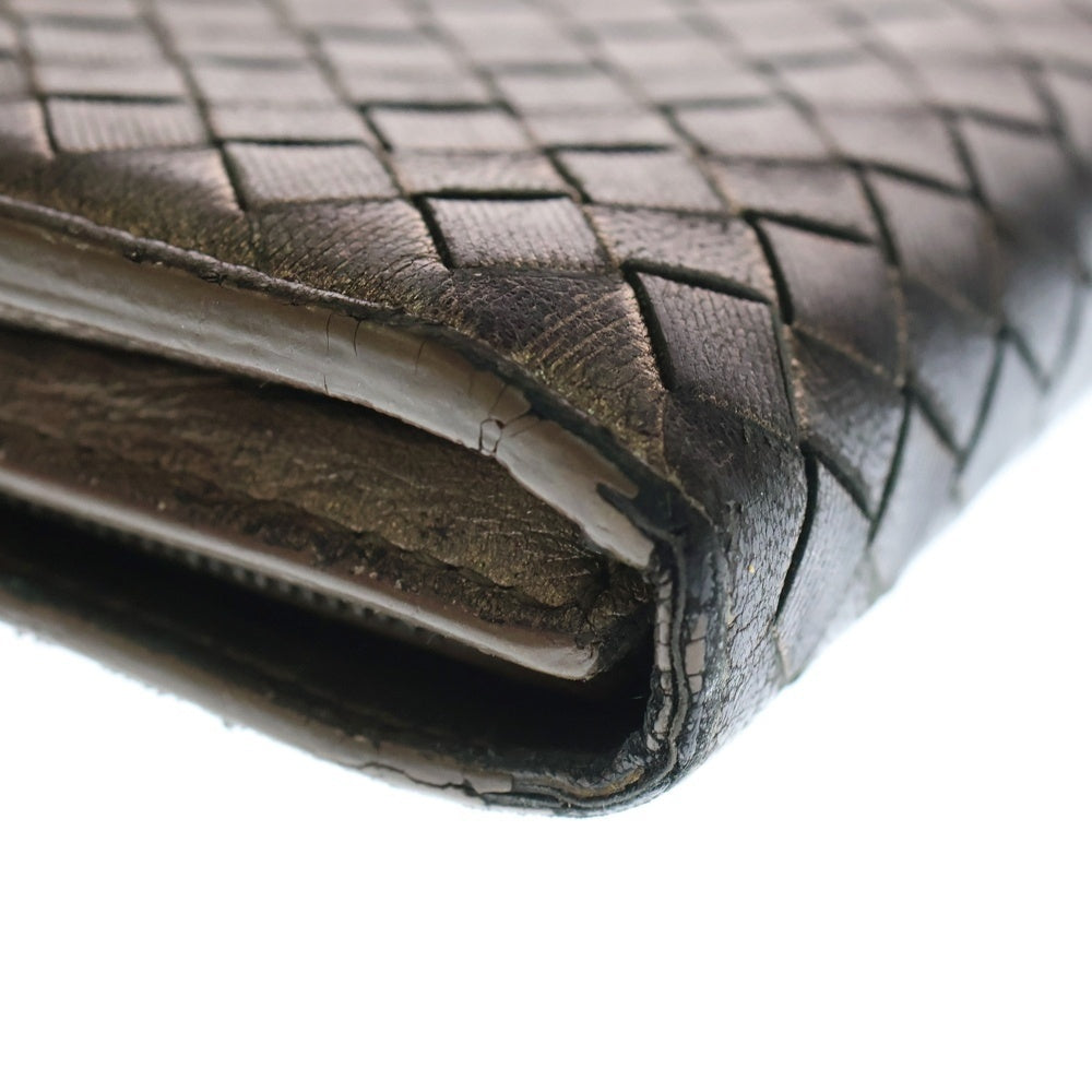 BOTTEGA VENETA(ボッテガヴェネタ) イントレチャート 二つ折り長財布 ロングウォレット カードケース メタリックブラウン レザー ブラウン金具