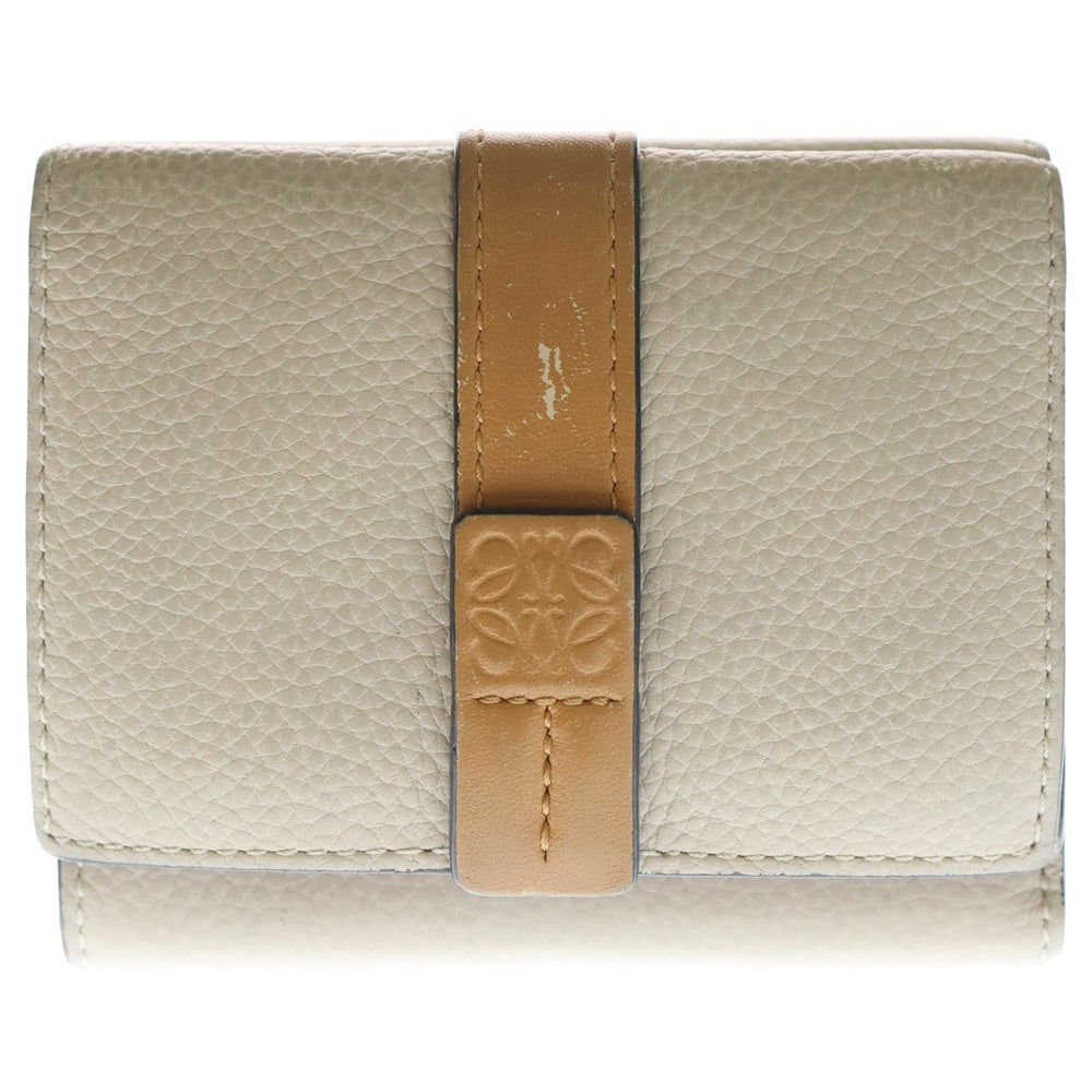 LOEWE(ロエベ) トライフォールドウォレット コンパクトウォレット 三つ折り財布 ブラウン×ベージュ レザー シルバー金具
