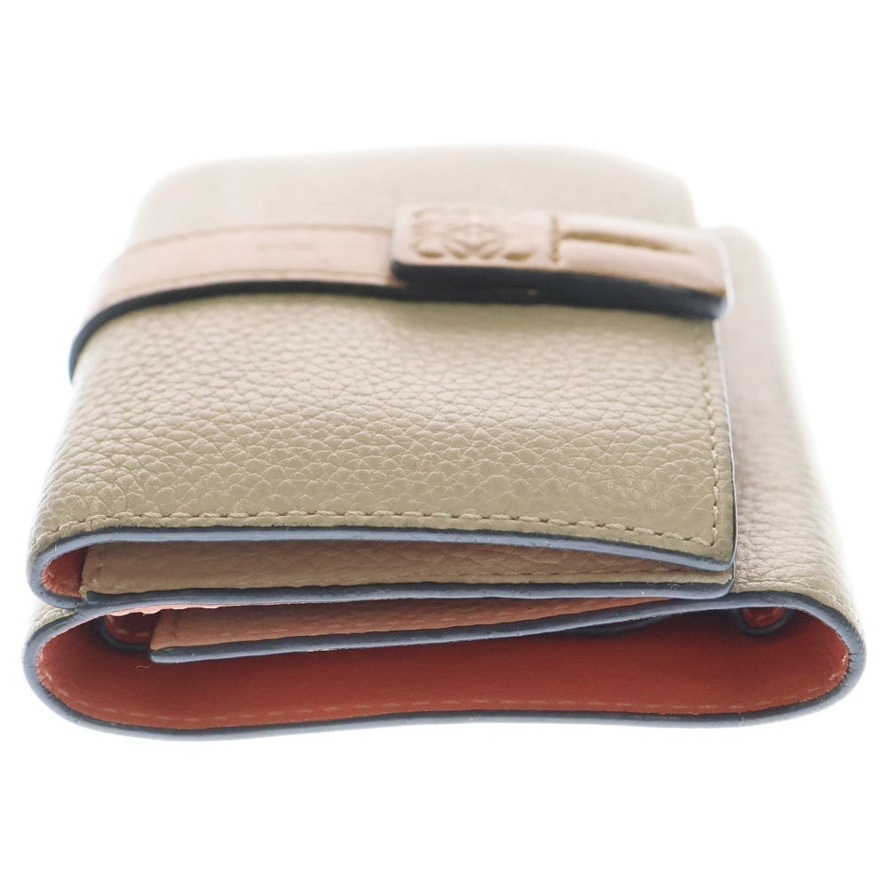 LOEWE(ロエベ) トライフォールドウォレット コンパクトウォレット 三つ折り財布 ブラウン×ベージュ レザー シルバー金具