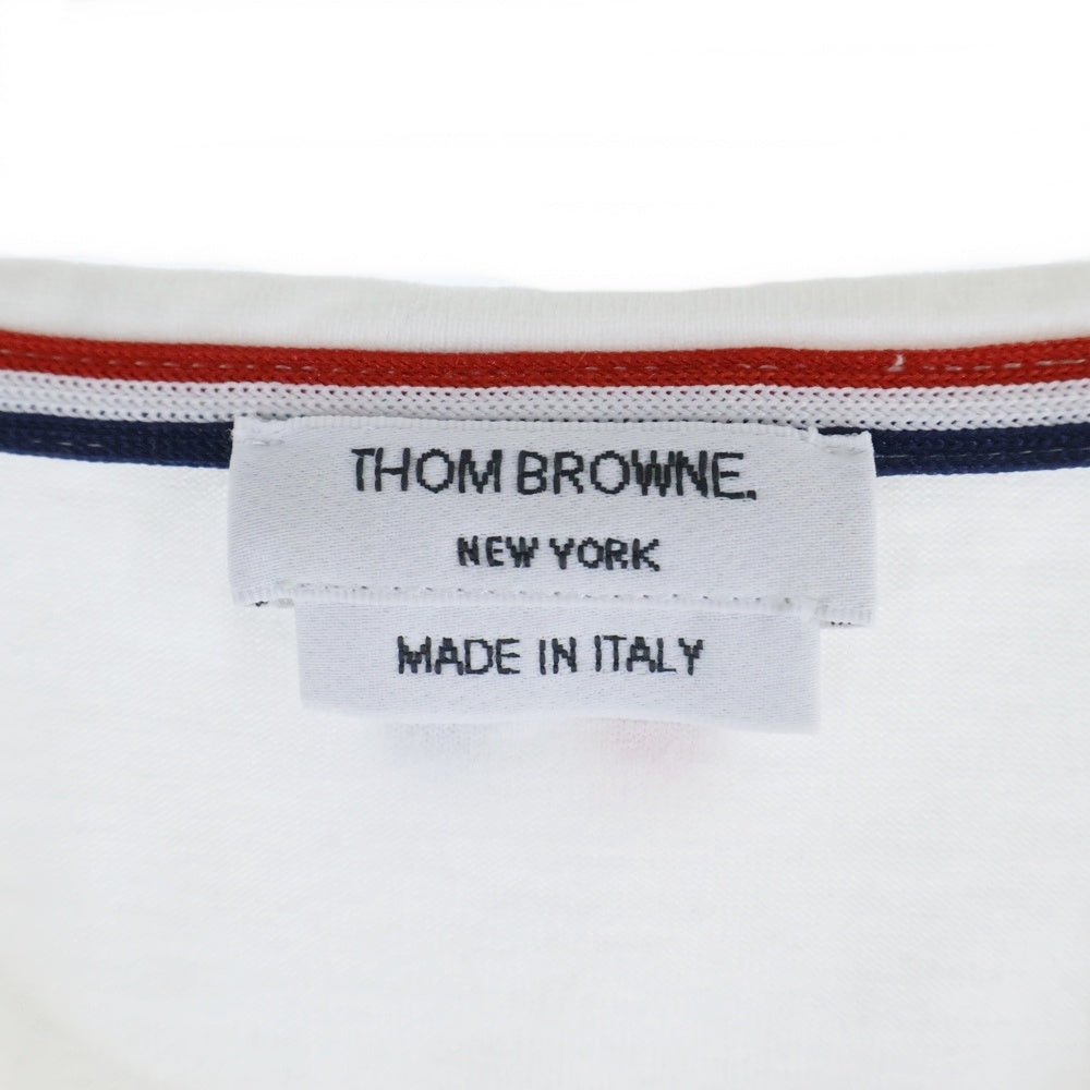 THOM BROWNE(トムブラウン) トリコロールライン クルーネック 半袖 ポケット Tシャツ カットソー ホワイト MJS010A-01454100 レディース