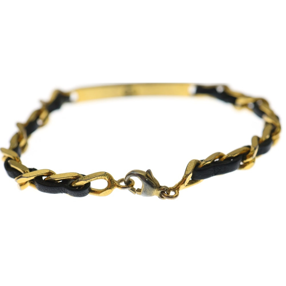 CHANEL(シャネル) チェーンブレスレット ブラック×ゴールド レザー×GP レディース