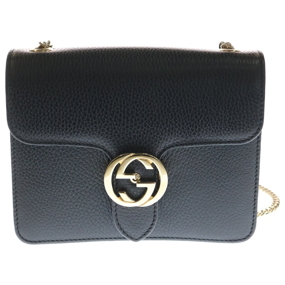 GUCCI(グッチ) インターロッキングG チェーンショルダーバッグ ブラック レザー 510304 ゴールド金具 レディース