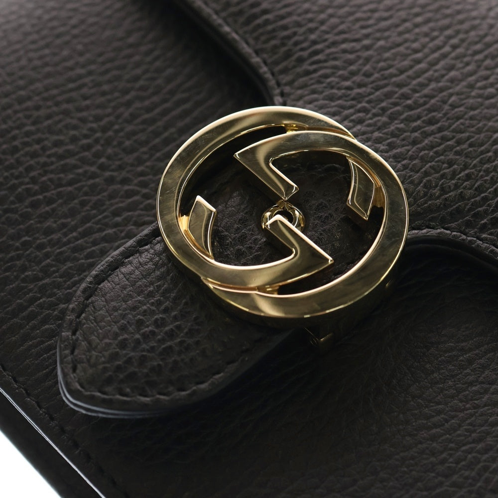 GUCCI(グッチ) インターロッキングG チェーンショルダーバッグ ブラック レザー 510304 ゴールド金具 レディース