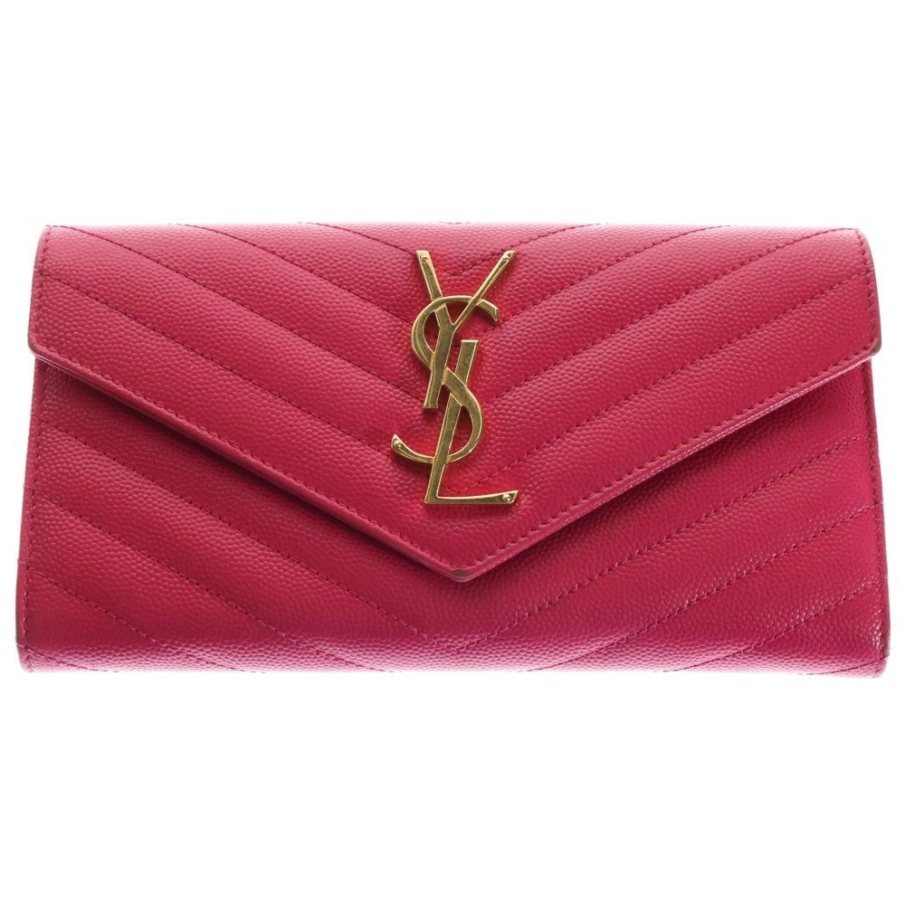 SAINT LAURENT PARIS(サンローランパリ) カサンドラ 二つ折り長財布 ロングウォレット カードケース ピンク レザー 372264 ゴールド金具 レディース