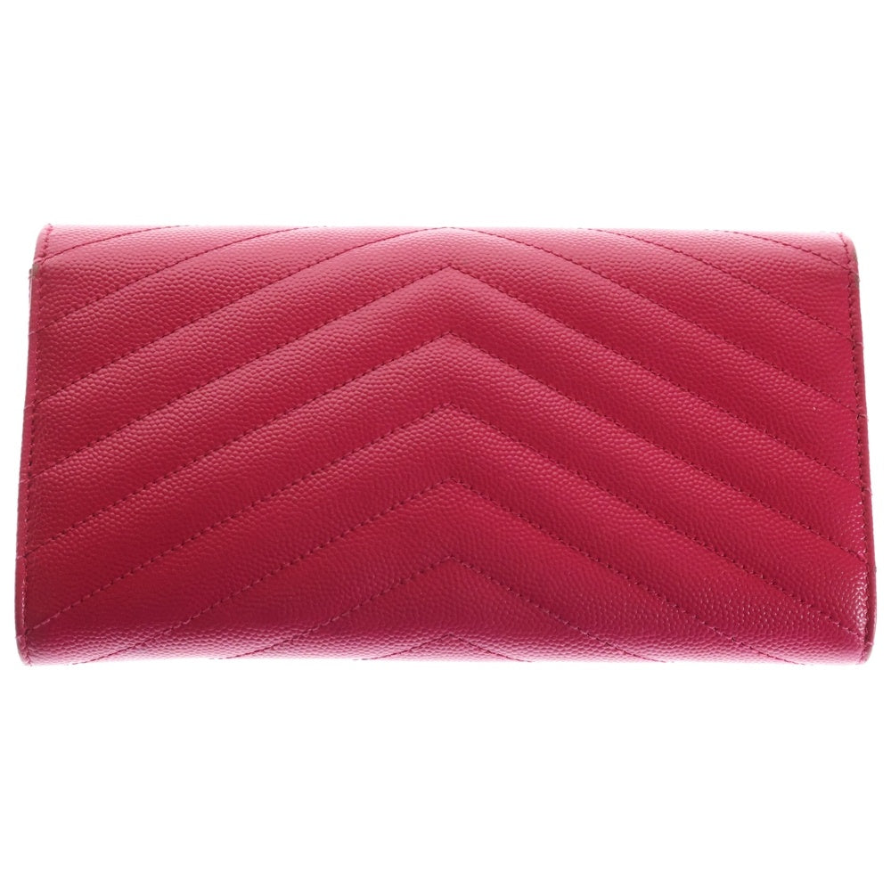 SAINT LAURENT PARIS(サンローランパリ) カサンドラ 二つ折り長財布 ロングウォレット カードケース ピンク レザー 372264 ゴールド金具 レディース