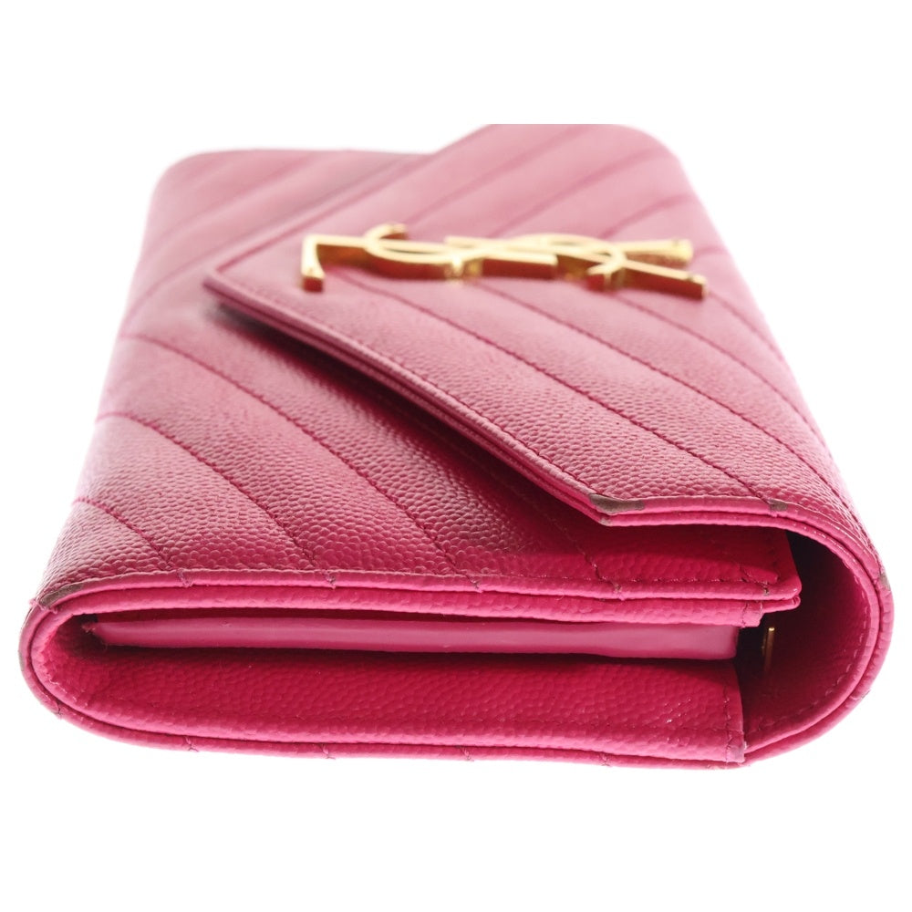 SAINT LAURENT PARIS(サンローランパリ) カサンドラ 二つ折り長財布 ロングウォレット カードケース ピンク レザー 372264 ゴールド金具 レディース