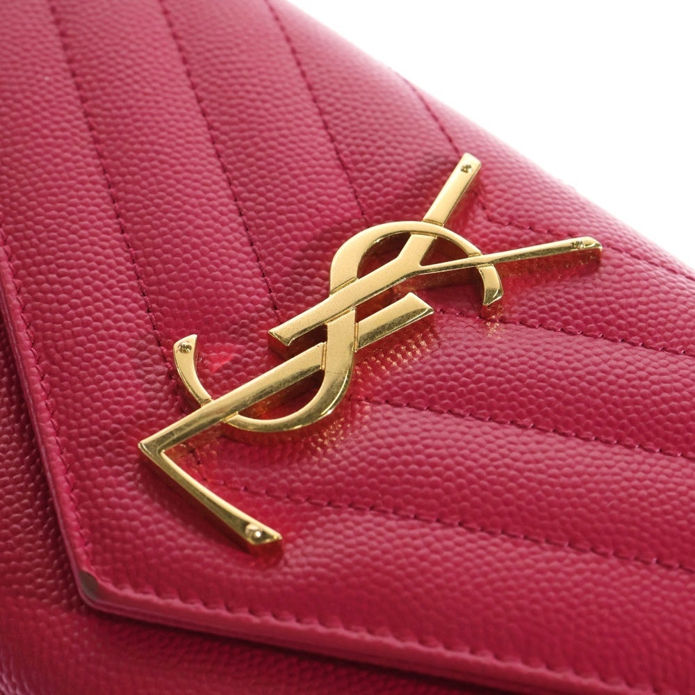 SAINT LAURENT PARIS(サンローランパリ) カサンドラ 二つ折り長財布 ロングウォレット カードケース ピンク レザー 372264 ゴールド金具 レディース