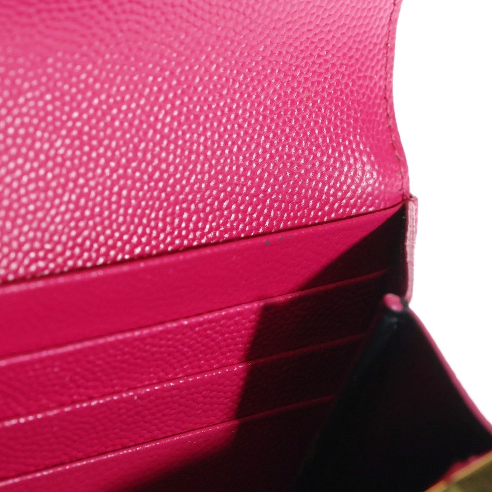 SAINT LAURENT PARIS(サンローランパリ) カサンドラ 二つ折り長財布 ロングウォレット カードケース ピンク レザー 372264 ゴールド金具 レディース