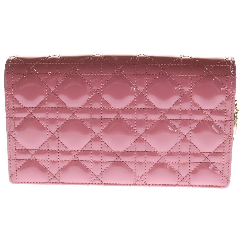 Christian Dior(クリスチャンディオール) カナージュ ショルダーウォレット チェーンバッグ ミニバッグ ピンク パテント ゴールド金具