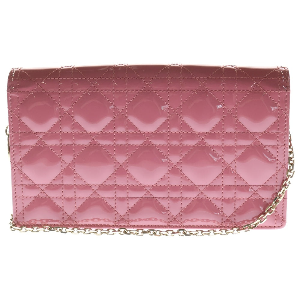 Christian Dior(クリスチャンディオール) カナージュ ショルダーウォレット チェーンバッグ ミニバッグ ピンク パテント ゴールド金具
