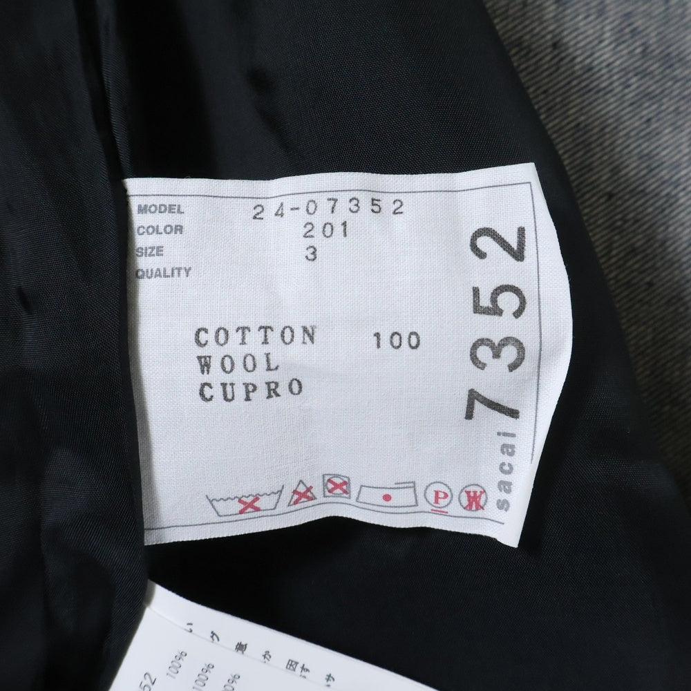 Sacai(サカイ) 24SS アシンメトリー メルトンウール切り替え デニム フレア ミディアムスカート インディゴ/ネイビー レディース 24-07352
