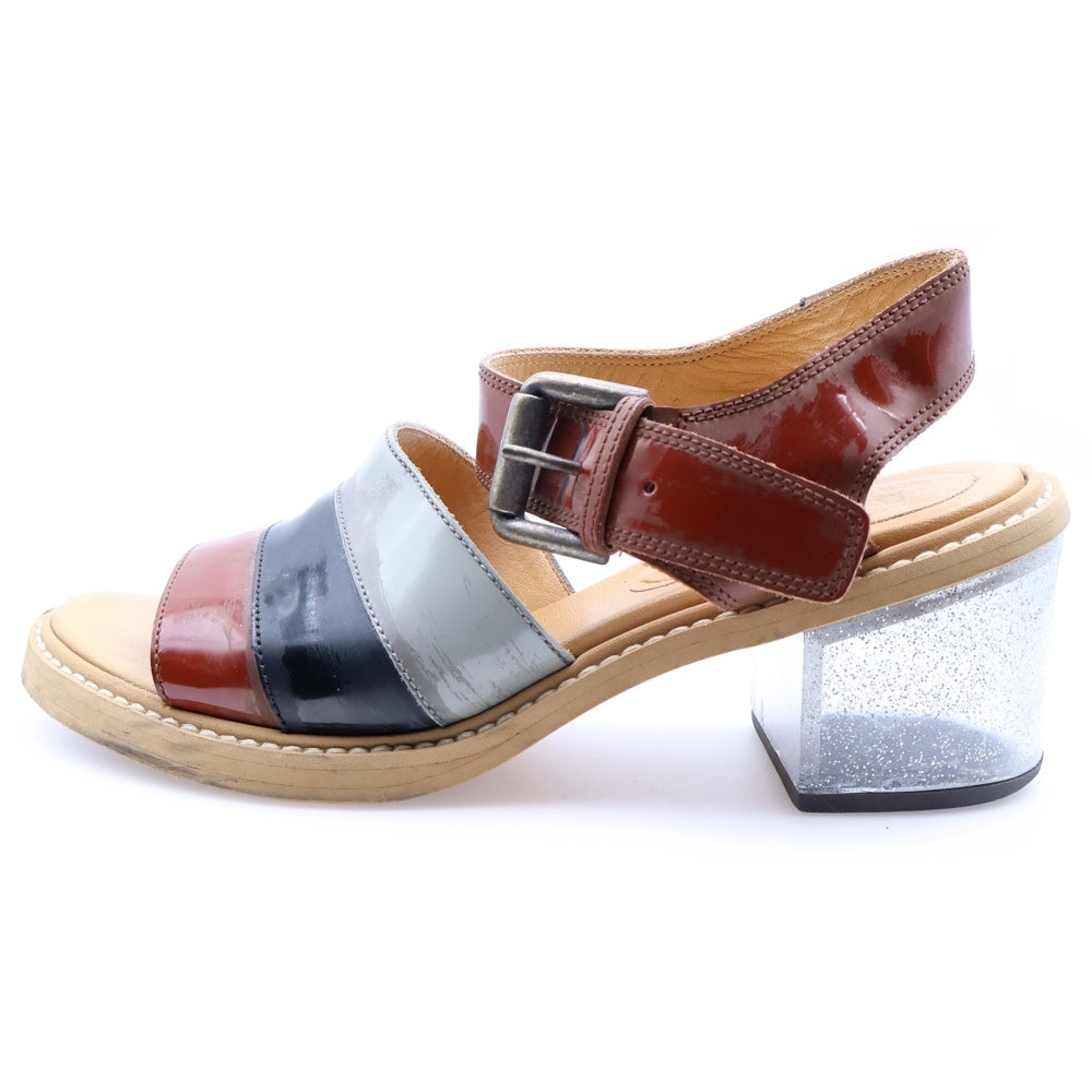 MM6 Maison Margiela(エムエムシックスメゾンマルジェラ) クリアヒール パテントレザー ストラップサンダル シューズ ブラウン/グレー レディース