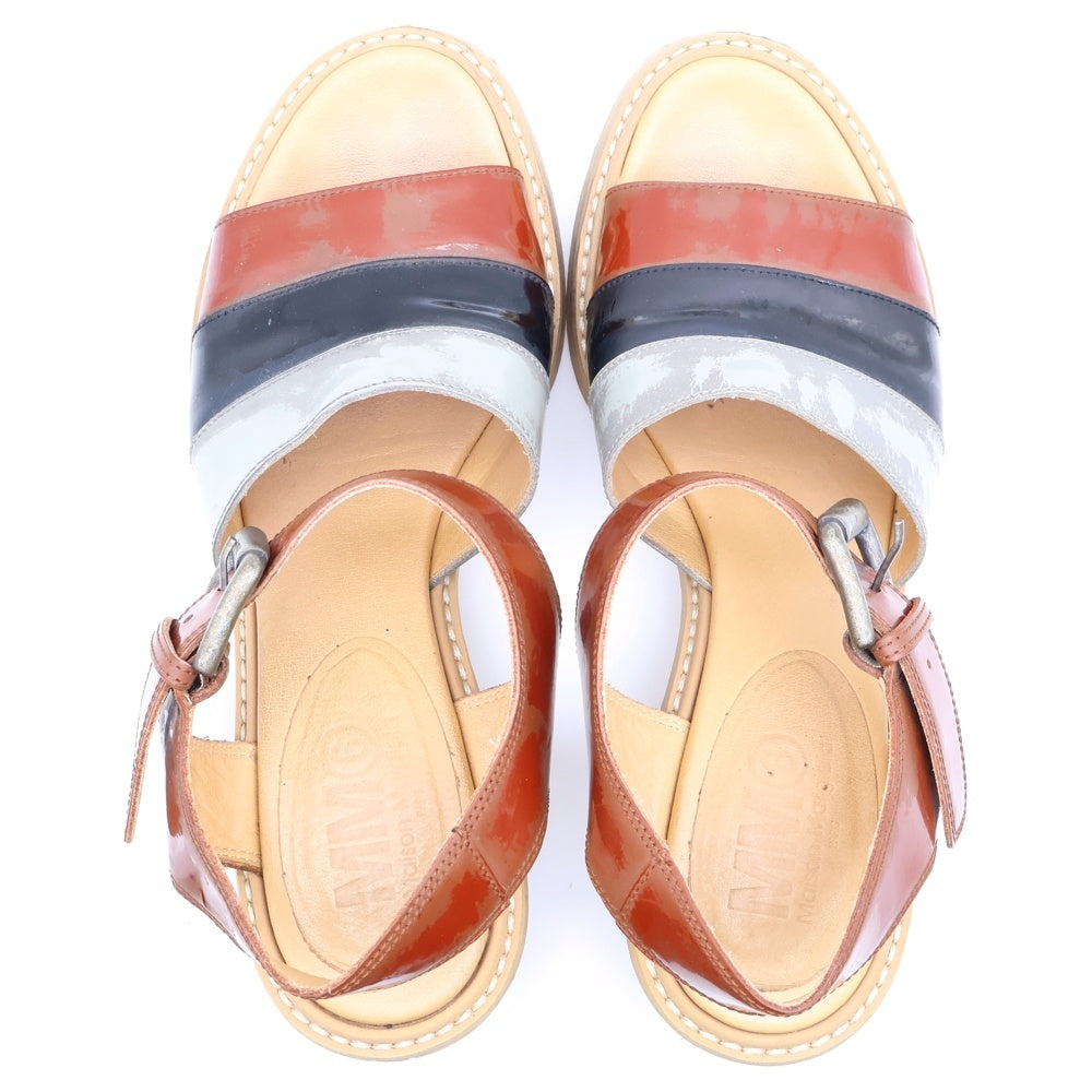 MM6 Maison Margiela(エムエムシックスメゾンマルジェラ) クリアヒール パテントレザー ストラップサンダル シューズ ブラウン/グレー レディース