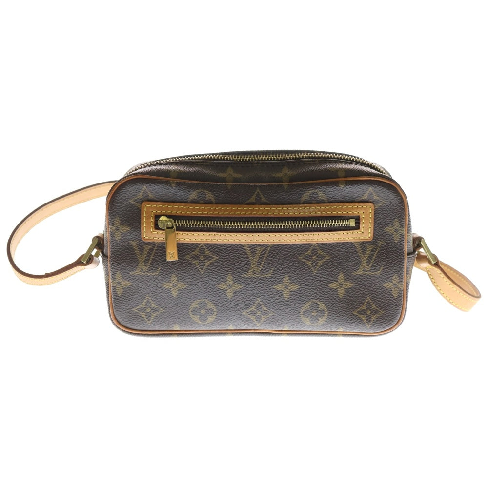 LOUIS VUITTON(ルイヴィトン) モノグラム ポシェット・シテ ショルダーバッグ ミニバッグ ブラウン レザー×PVC M51183 ゴールド金具 レディース