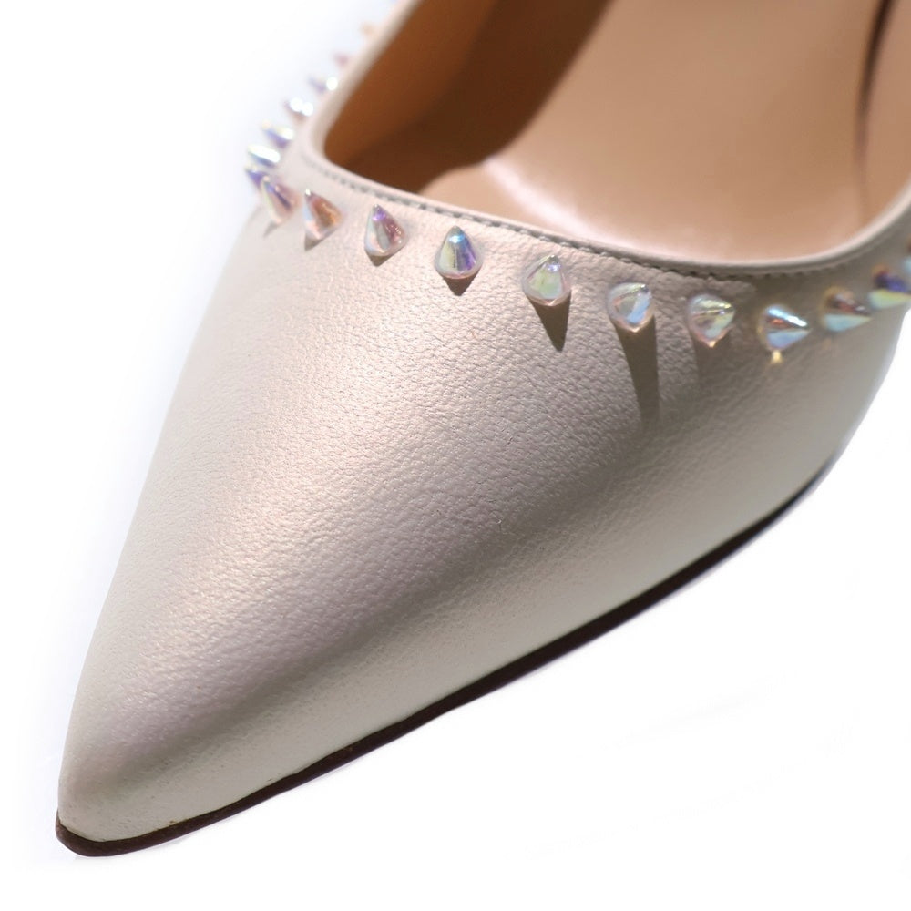 CHRISTIAN LOUBOUTIN(クリスチャンルブタン) アンジェリーナ オーロラ スパイクスタッズ レザー ポインテッドトゥ ヒール パンプス シューズ ホワイト レディース