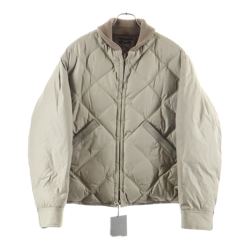 TOM FORD(トムフォード) スエードレザー切り替え キルティング リブカラー ジップアップ ダウンジャケット ブルゾン ベージュ BP057 TF054 M03