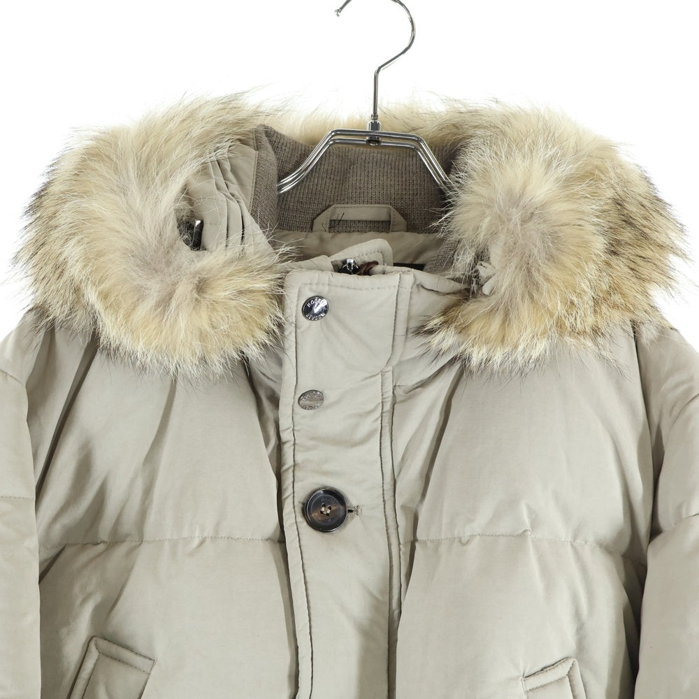 MOORER(ムーレー) FEYEM フェイエム ファー フーデッド ジップアップ ダウン ロング フィールドジャケット コート ベージュ