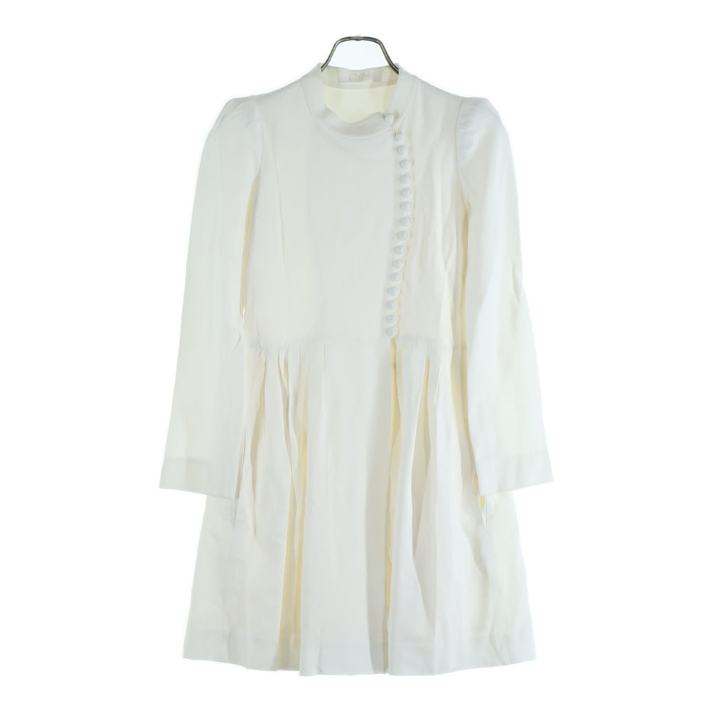 Chloe(クロエ) アセテート レーヨン スタンドカラー ダブルブレスト 長袖 ギャザー ミディアムワンピース ホワイト レディース 15HRO42-15H237