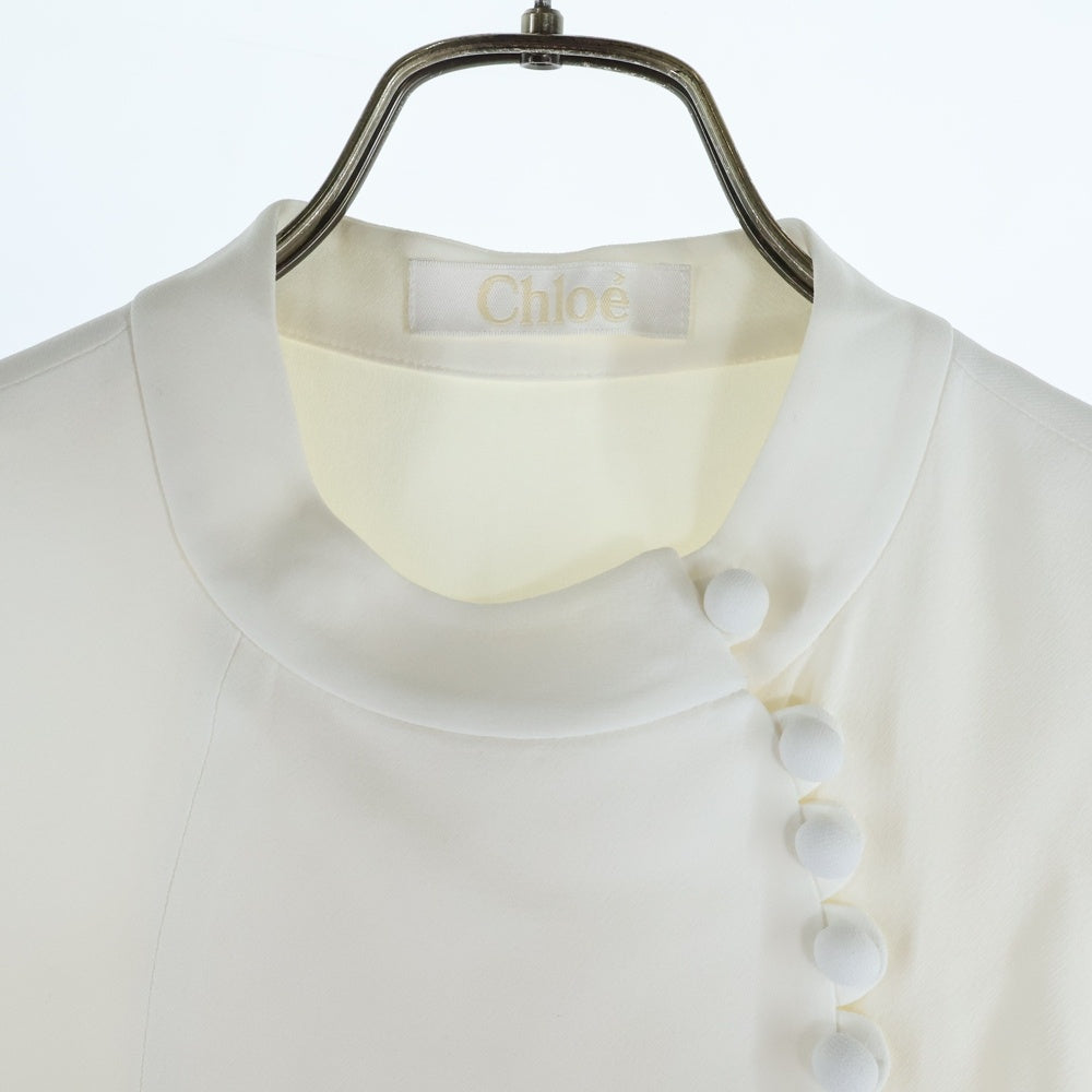 Chloe(クロエ) アセテート レーヨン スタンドカラー ダブルブレスト 長袖 ギャザー ミディアムワンピース ホワイト レディース 15HRO42-15H237