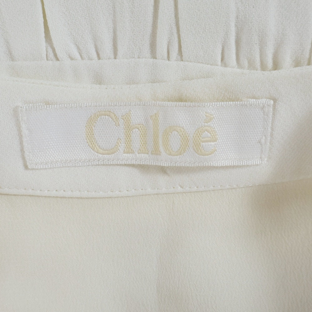 Chloe(クロエ) アセテート レーヨン スタンドカラー ダブルブレスト 長袖 ギャザー ミディアムワンピース ホワイト レディース 15HRO42-15H237