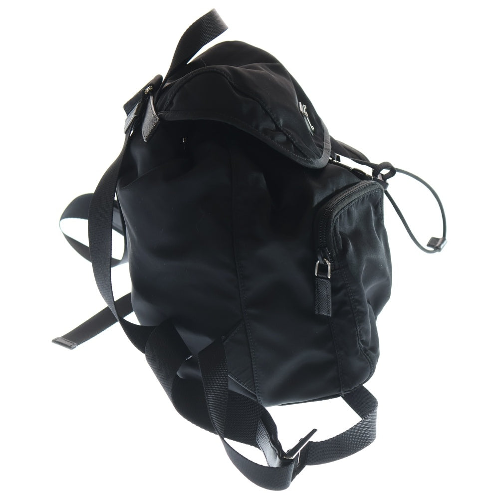 PRADA(プラダ) トライアングルロゴプレート テスートナイロン サフィアーノレザー ドローストリング バックパック リュックサック ブラック 1BZ005 レディース