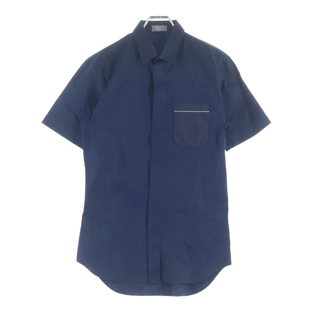 DIOR(ディオール) BEE ロゴ刺繍 ステッチポケット 比翼ボタン 半袖シャツ ネイビー 863C531K1581 レディース