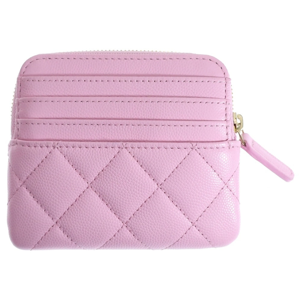 CHANEL(シャネル) マトラッセ ジップコインパース ピンク キャビアスキン ゴールド金具 レディース