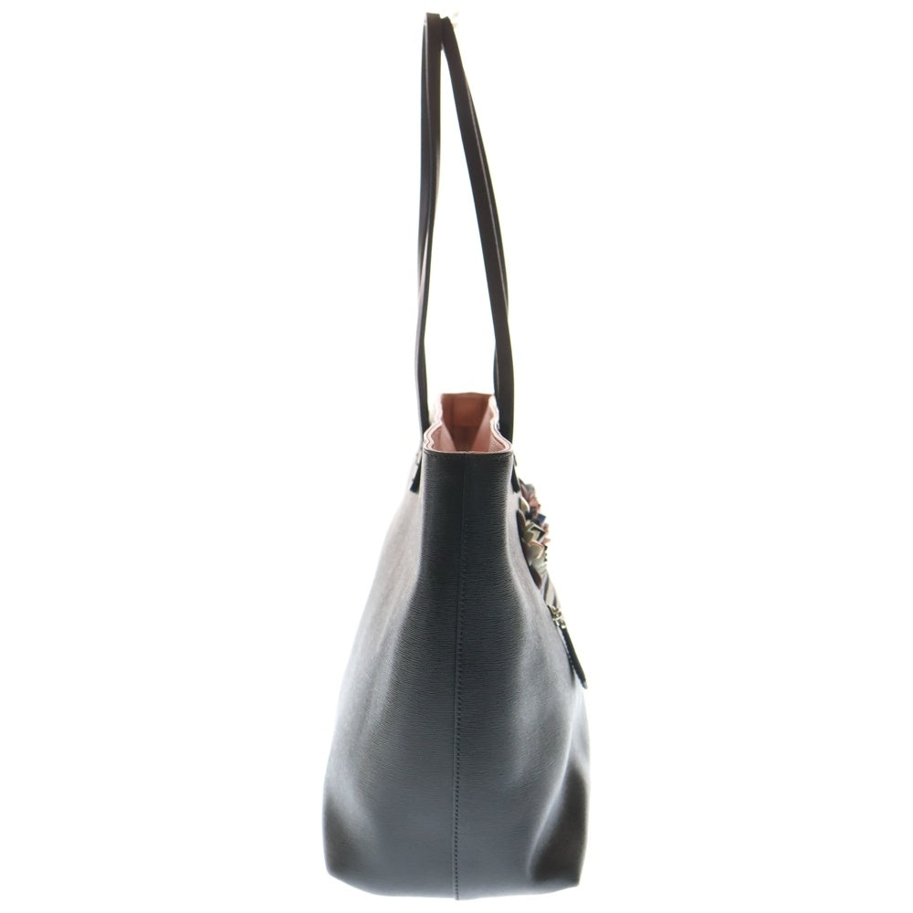 FENDI(フェンディ) フラワーランド トートバッグ ハンドバッグ ブラック×ピンク レザー 8BH185 シルバー金具 レディース