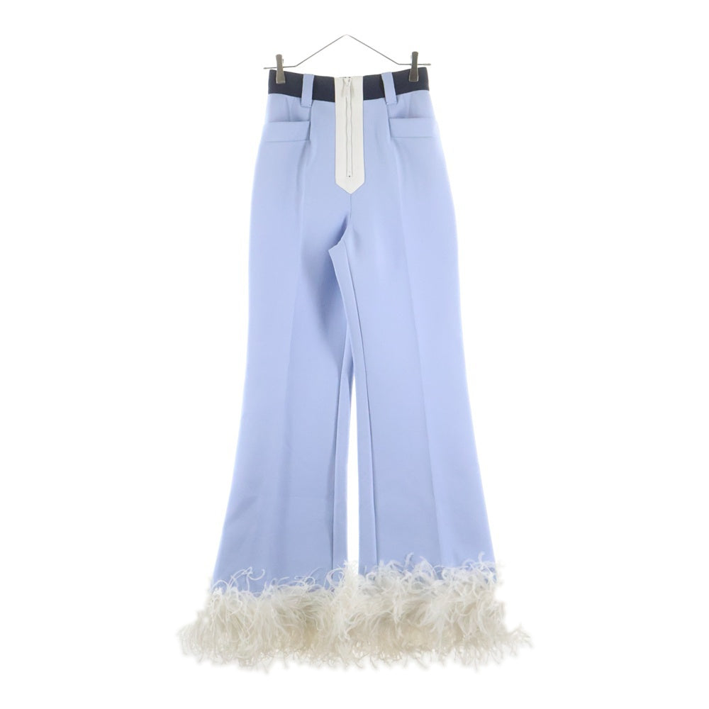 miumiu(ミュウミュウ) 18SS 裾フェザー ブーツカット フレア スラックスパンツ トラウザーズ ライトブルー レディース MP1296