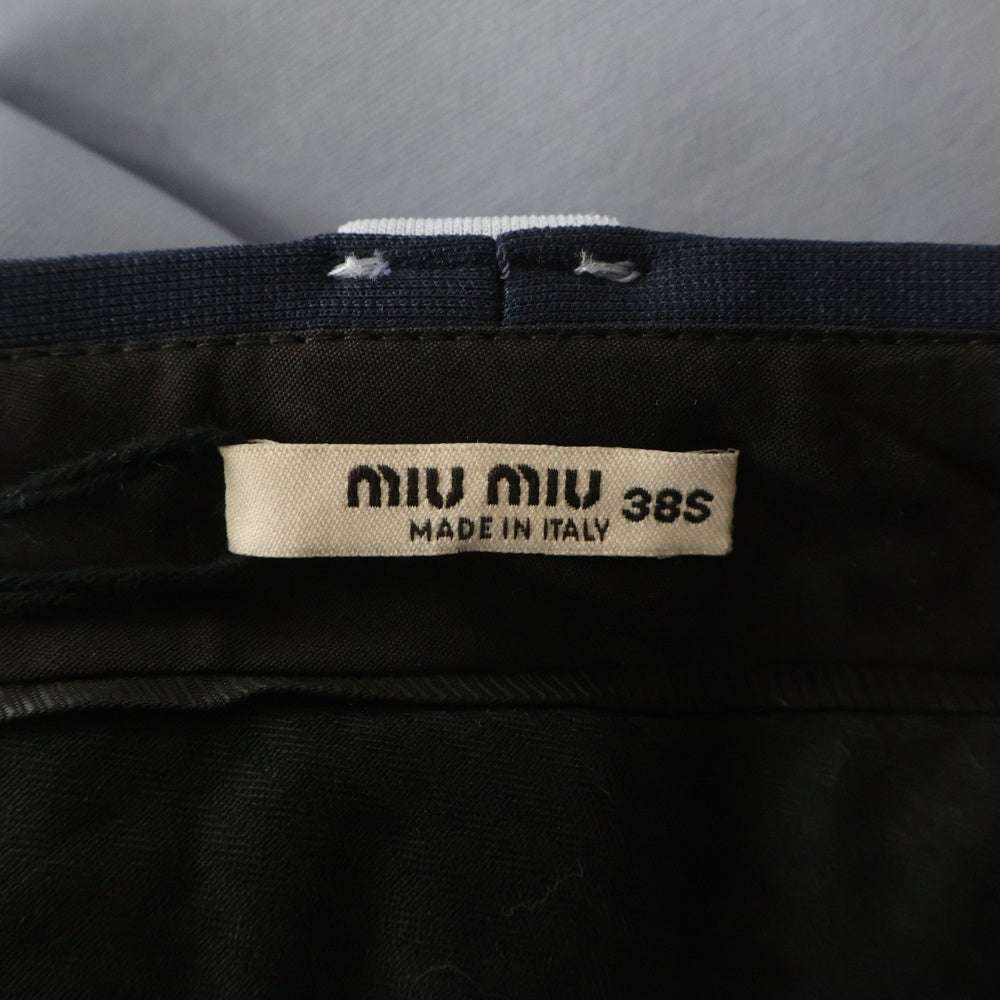 miumiu(ミュウミュウ) 18SS 裾フェザー ブーツカット フレア スラックスパンツ トラウザーズ ライトブルー レディース MP1296