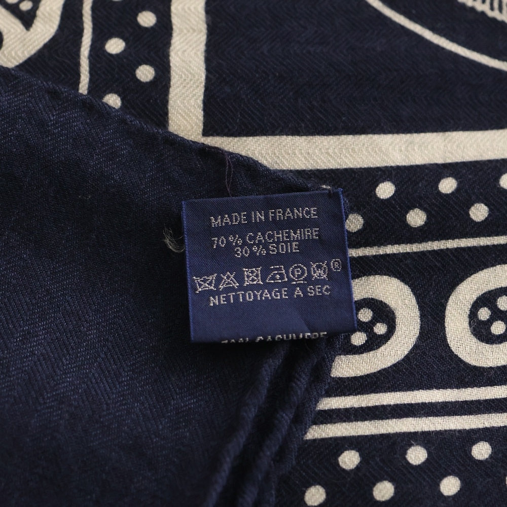 HERMES(エルメス) カレジェアン グランマネージュ スカーフ カシミヤ ネイビー×ホワイト レディース