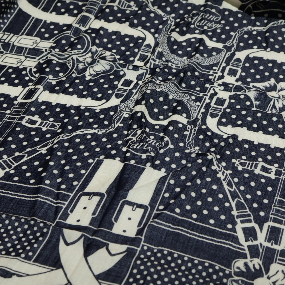 HERMES(エルメス) カレジェアン グランマネージュ スカーフ カシミヤ ネイビー×ホワイト レディース