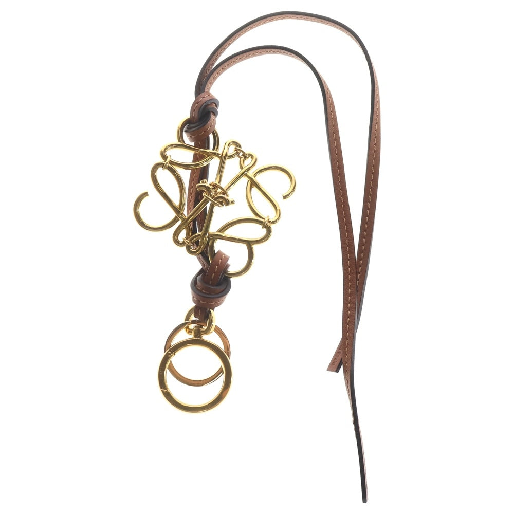 LOEWE(ロエベ) アナグラム キーチャーム バッグチャーム キーリング キーホルダー ブラウン×ゴールド レザー