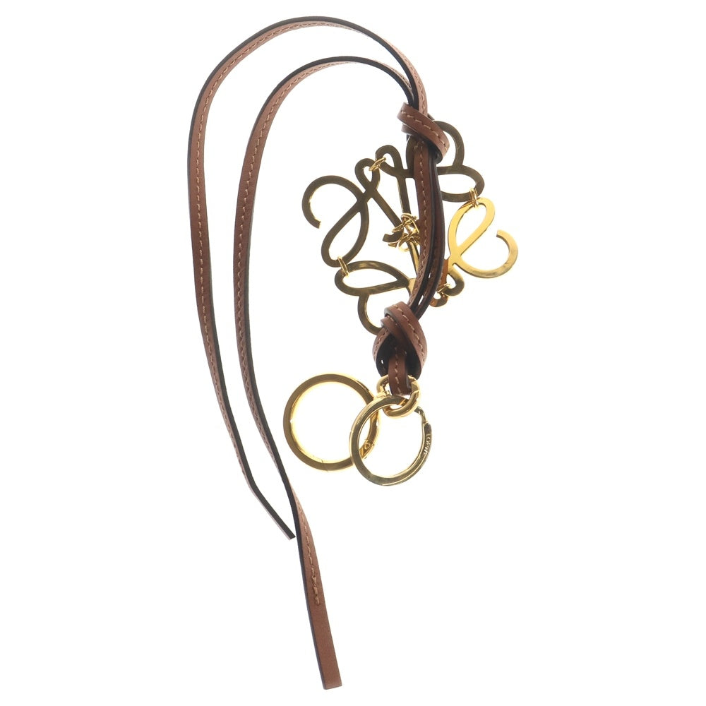 LOEWE(ロエベ) アナグラム キーチャーム バッグチャーム キーリング キーホルダー ブラウン×ゴールド レザー