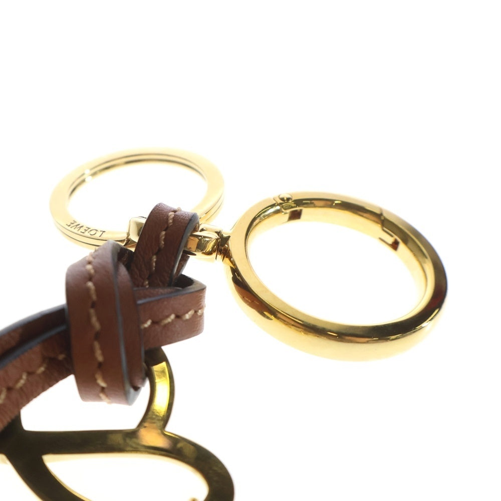 LOEWE(ロエベ) アナグラム キーチャーム バッグチャーム キーリング キーホルダー ブラウン×ゴールド レザー