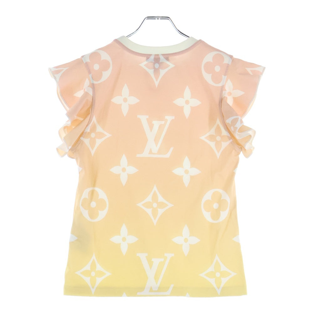 LOUIS VUITTON(ルイヴィトン) 21AW サンライズ モノグラム グラデーションプリント フリルスリーブ チェーン装飾 クルーネック 半袖Tシャツ カットソー レディース RW212J DT1 FLTS01