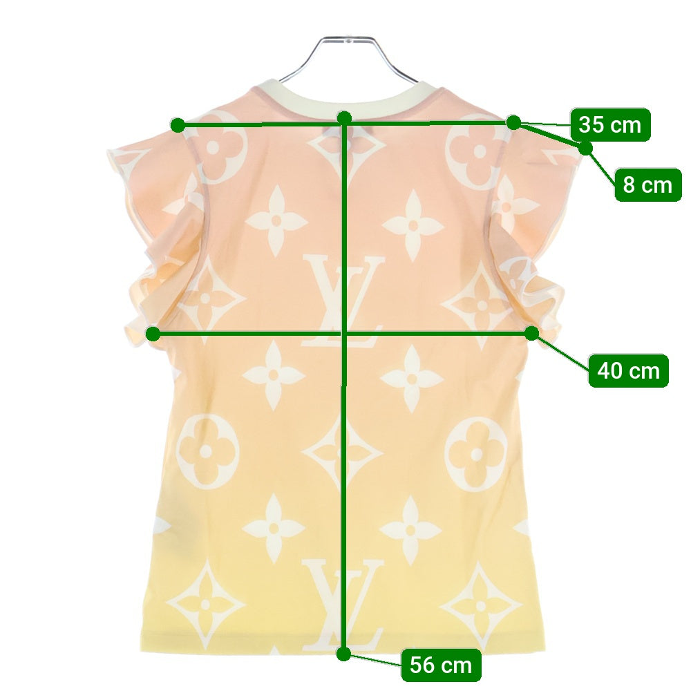 LOUIS VUITTON(ルイヴィトン) 21AW サンライズ モノグラム グラデーションプリント フリルスリーブ チェーン装飾 クルーネック 半袖Tシャツ カットソー レディース RW212J DT1 FLTS01