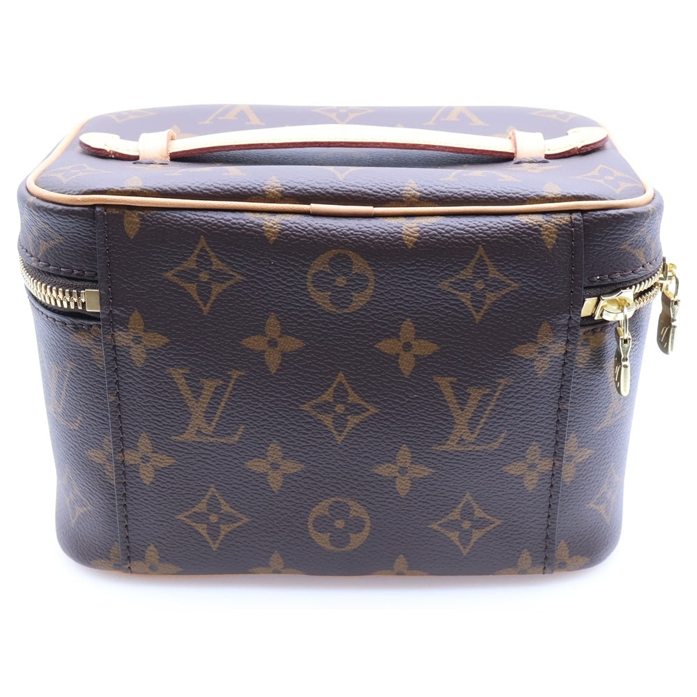 LOUIS VUITTON(ルイヴィトン) モノグラム ニースミニ バニティ メイクポーチ ケース ハンドバッグ ブラウン レザー×PVC M44495 ゴールド金具 レディース