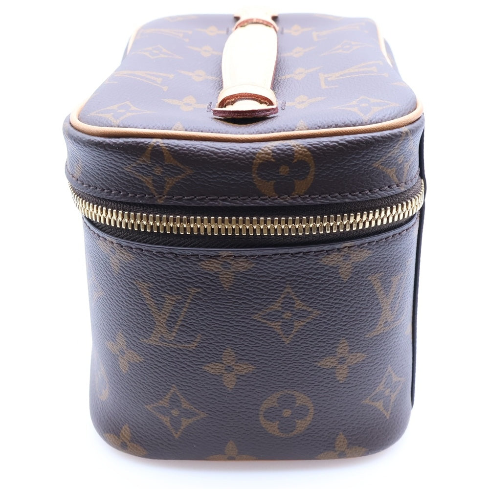 LOUIS VUITTON(ルイヴィトン) モノグラム ニースミニ バニティ メイクポーチ ケース ハンドバッグ ブラウン レザー×PVC M44495 ゴールド金具 レディース