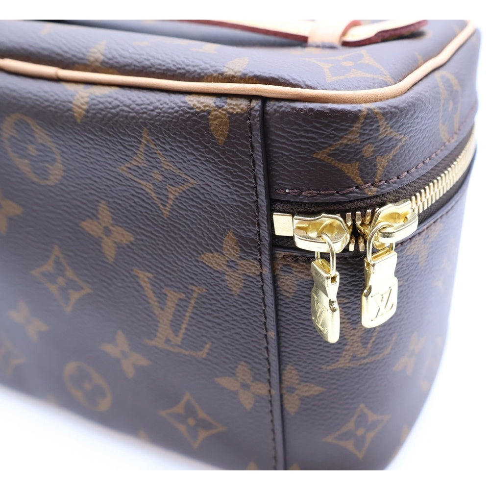 LOUIS VUITTON(ルイヴィトン) モノグラム ニースミニ バニティ メイクポーチ ケース ハンドバッグ ブラウン レザー×PVC M44495 ゴールド金具 レディース