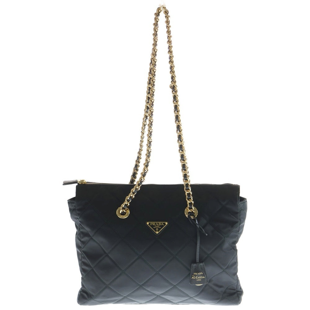 PRADA(プラダ) キルティング チェーントートバッグ 2WAYバッグ ハンドバッグ ショルダーバッグ ブラック ナイロン 1BG551 ゴールド金具 レディース