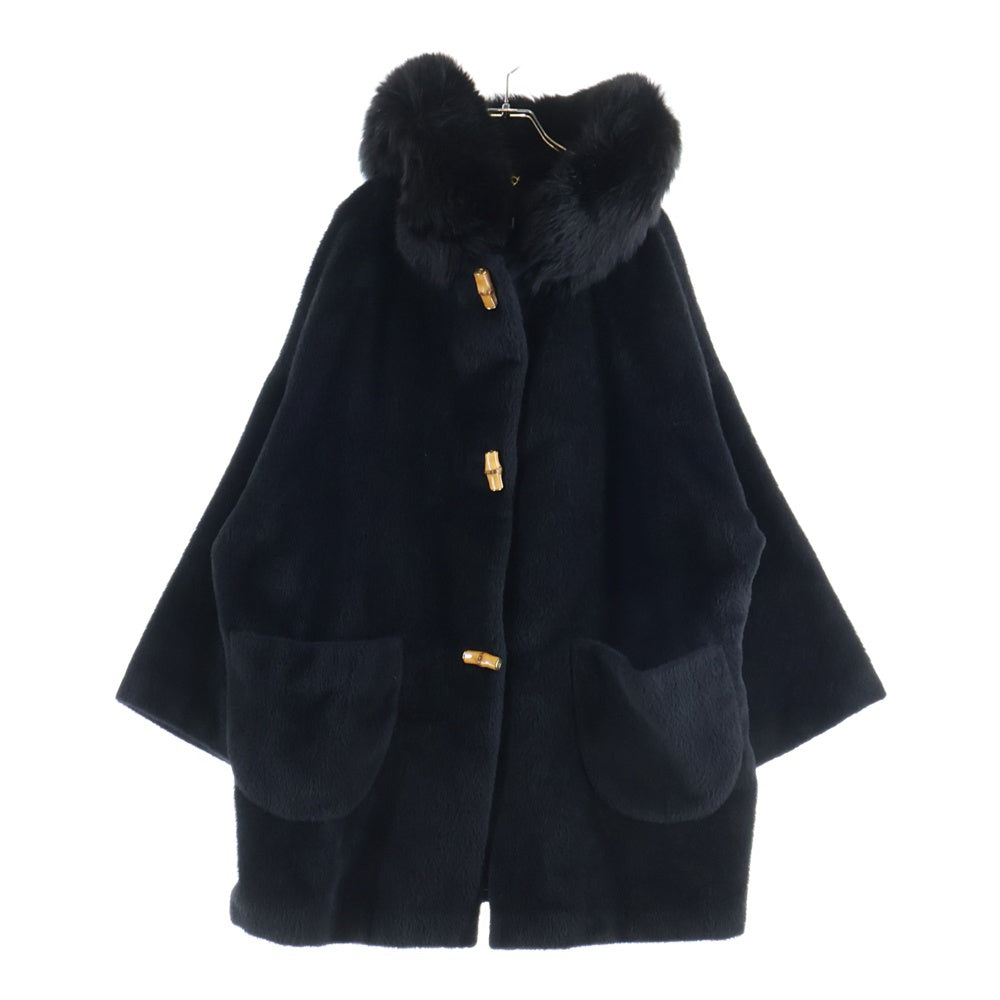 GUCCI(グッチ) トグルボタン フーデッド アルパカ ウール シャギー コート ブラック レディース