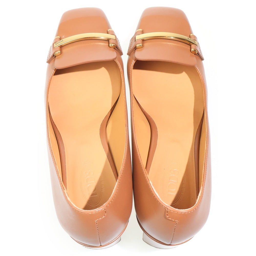 TOD'S(トッズ) ロゴプレート レザー ヒール ローカットシューズ ローファー レディース ブラウン