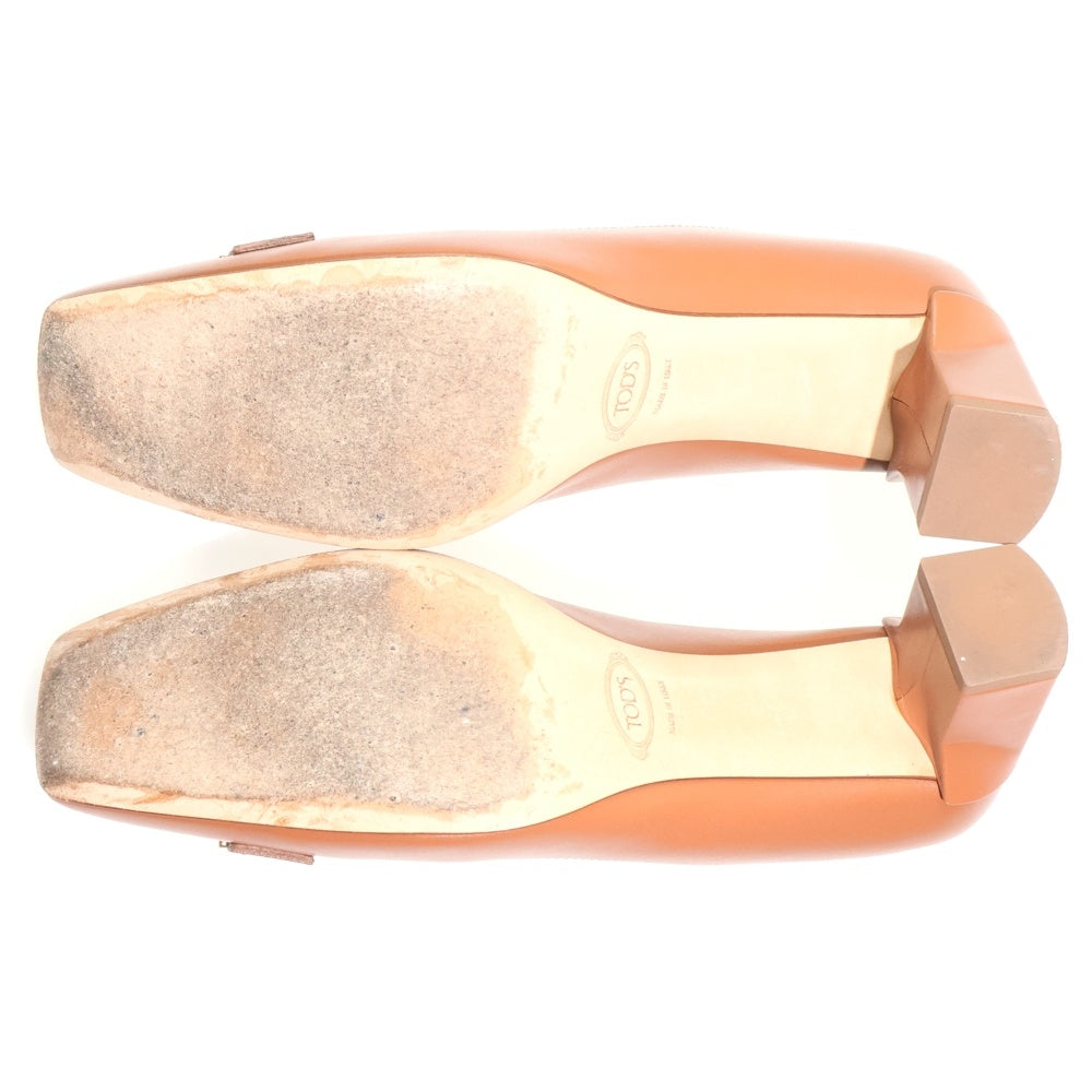 TOD'S(トッズ) ロゴプレート レザー ヒール ローカットシューズ ローファー レディース ブラウン